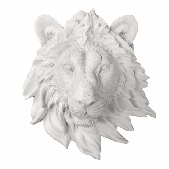Wall Charmers Mini White Faux Lion Head Wall Hanging - 9" White Faux Taxidermy💓 - Picture 1 of 9
